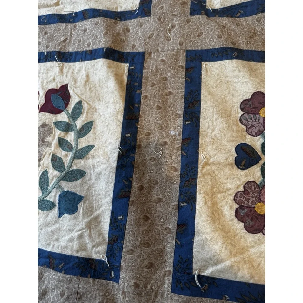 Vintage Handmade Applique Folk Art Quilt King Queen 106x89‎ Floral Country Home
